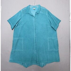 Logo by Lori Goldstein Tunic Top Plus 2XP Petite Green Distressed Canvas Pockets